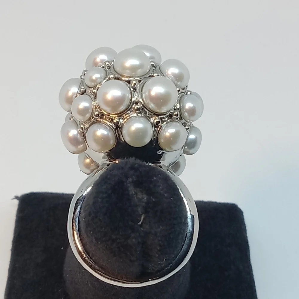 * Honora cultured freshwater pearls stainless steel high dome ring size 6